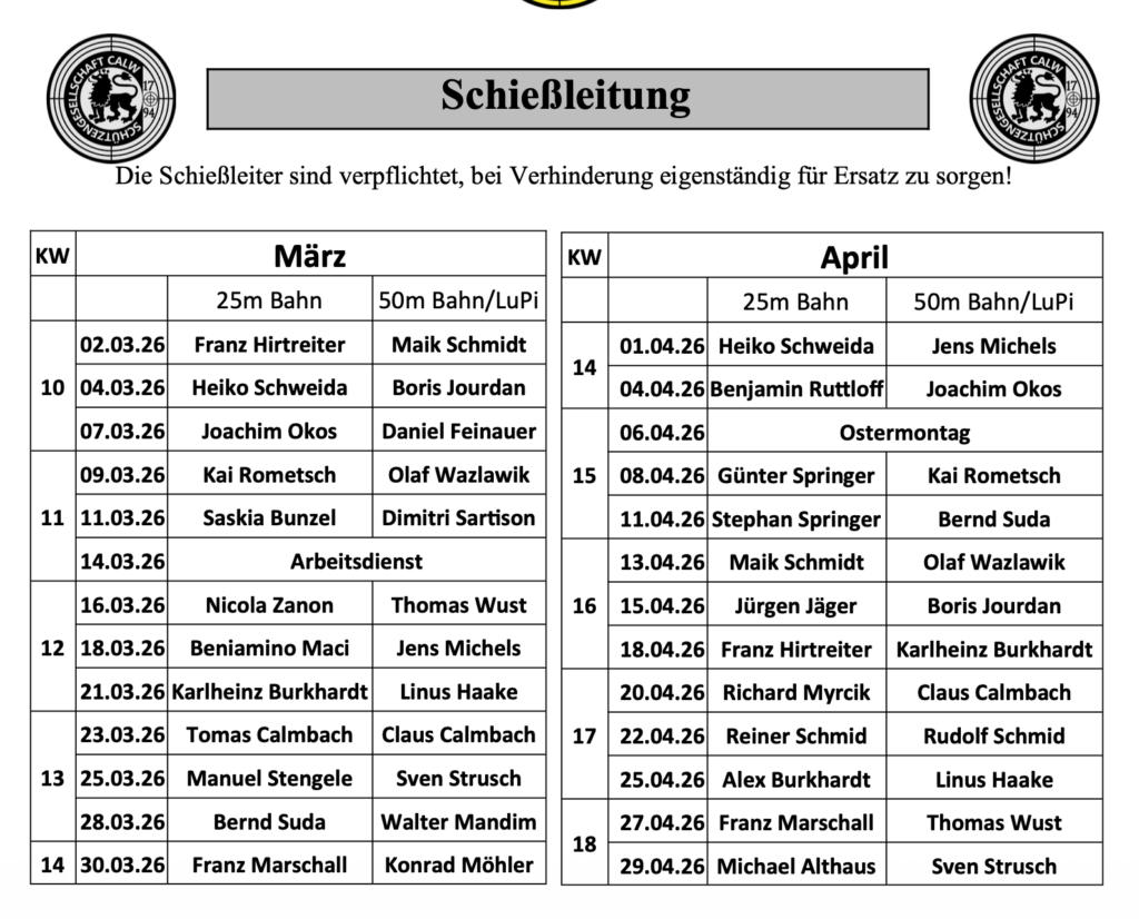 Schießleitung März/April 2026